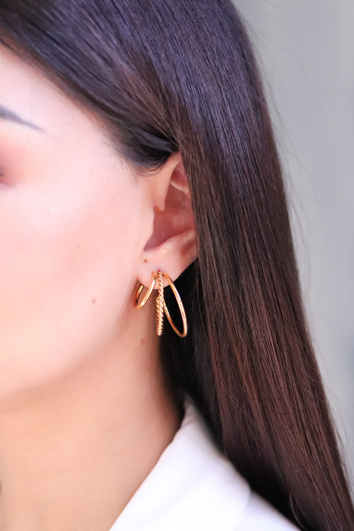 Gold Toned Multilayer Hoop Earrings