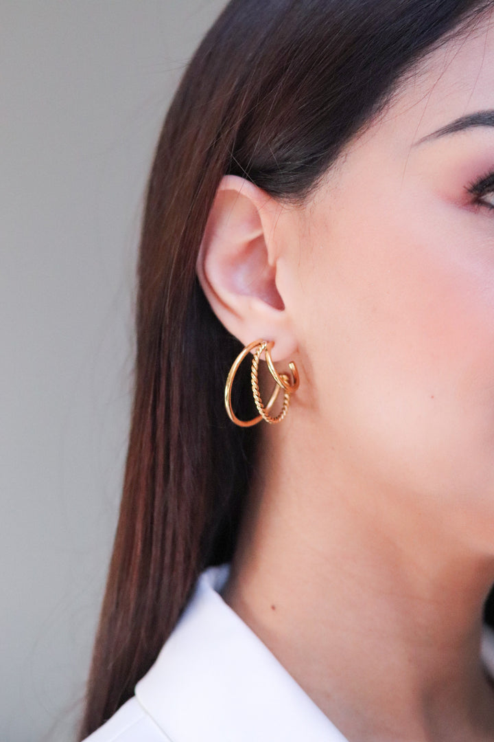 Gold Toned Multilayer Hoop Earrings