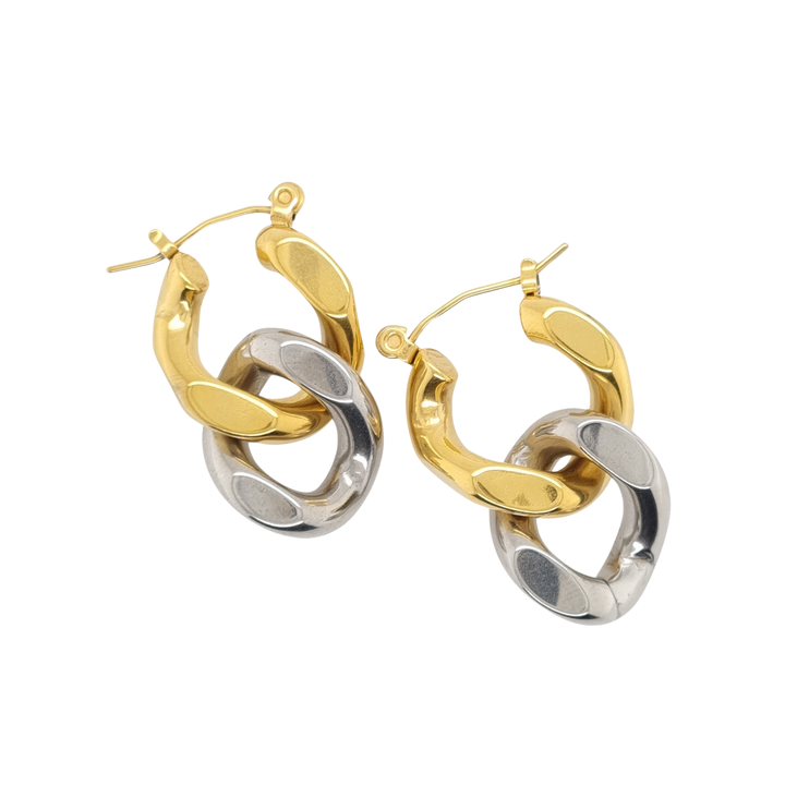 Two Tone Cuban Chain Earrings
