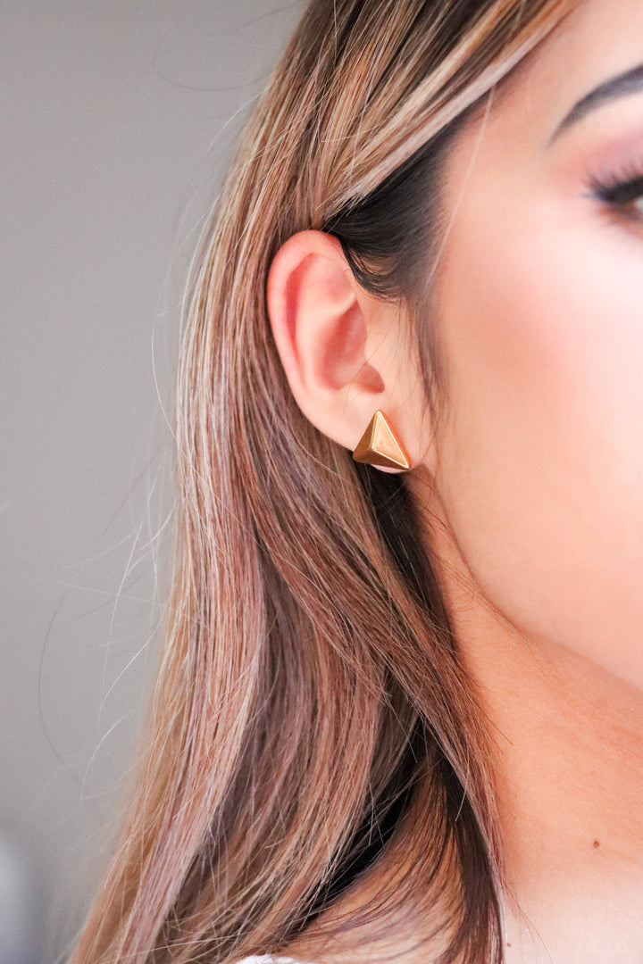 Gold Plated Pyramid Stud Earrings