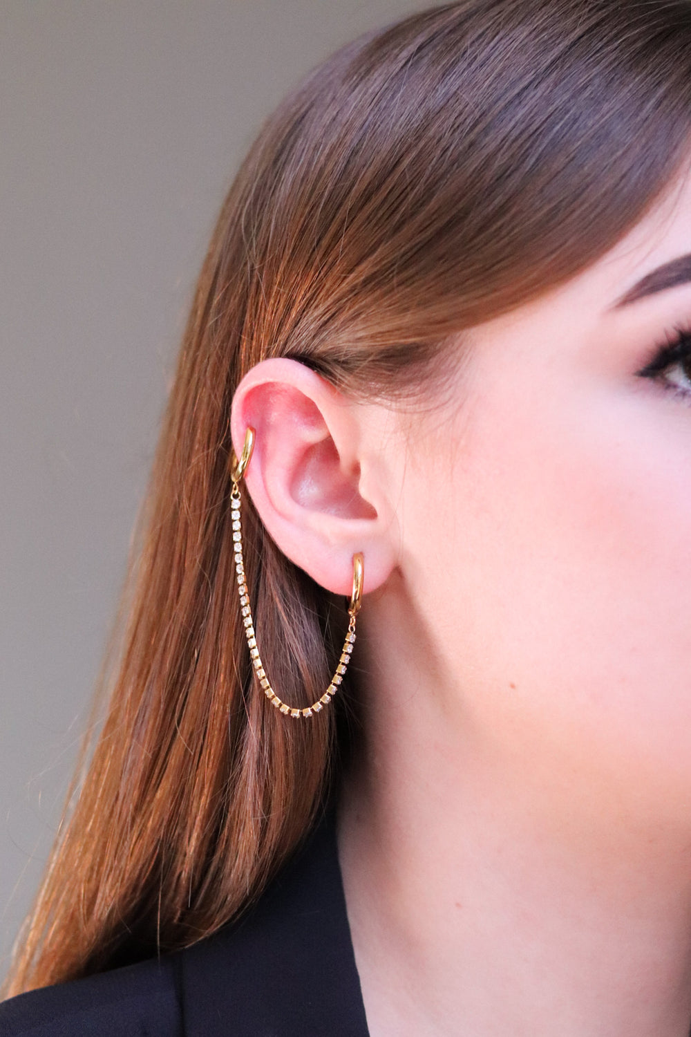 Double Huggie Chain Earring 