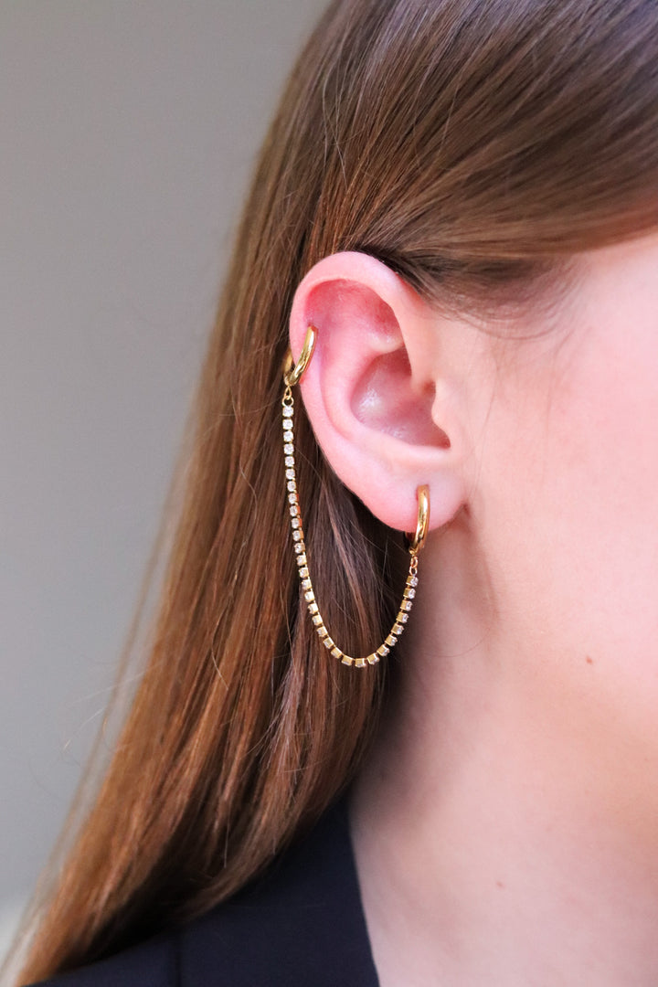 Double Huggie Chain Earring 