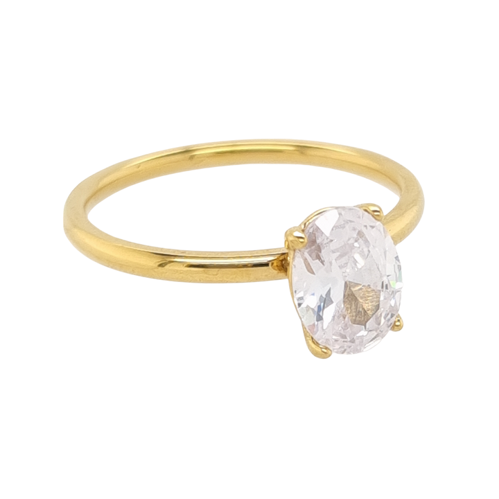 Gold Plated Oval Cubic Solitaire Ring