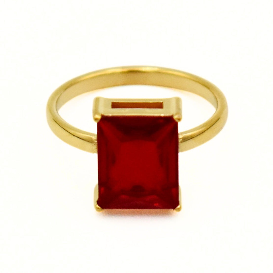 Gold Plated Red Rectangular Ring