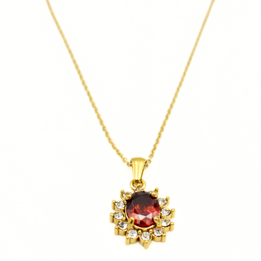 Gold Plated Red Diamante Sparkly Necklace