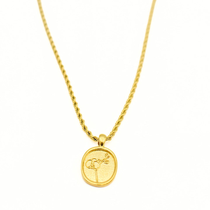 Gold Plated Flowered Coin Necklace