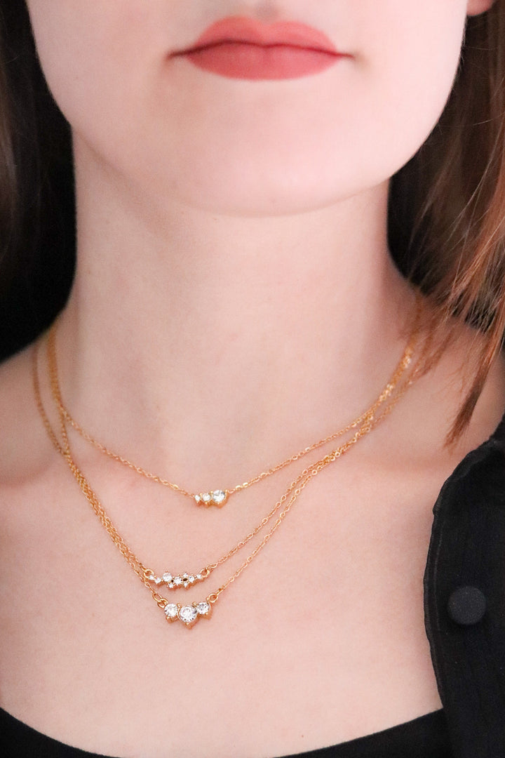 Gold Plated Necklace with Triple Cubic Zirconia Detail
