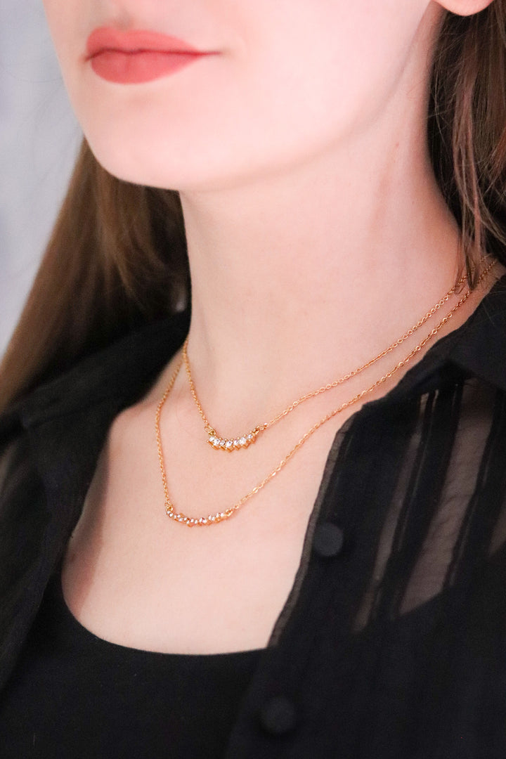Gold Plated Necklace with Cubic Zirconia Bar