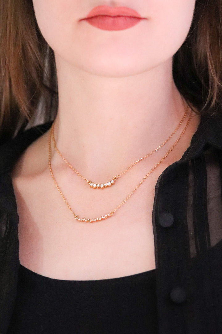 Gold Plated Necklace with Cubic Zirconia Bar