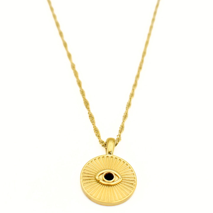 Gold Plated Round Evil Eye Necklace